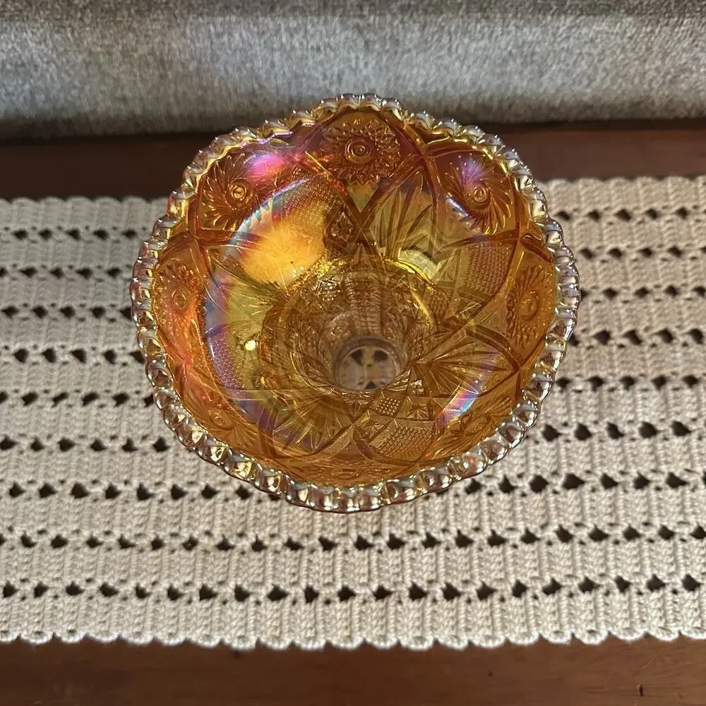 Vtg Imperial Glass Hobstar Marigold Carnival Glass Vase Punch Bowl Pedestal 5